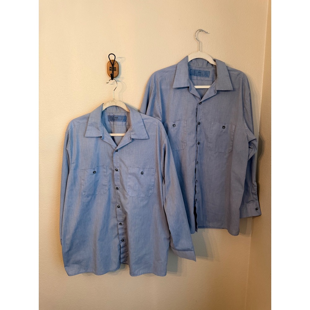 Cintas ComfortFLEX Work Shirt Men XL Blue Micro Check Long Sleeve Set of 2